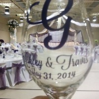 Cut Vinyl was designed and applied to these glasses as a wedding keepsake for the guests