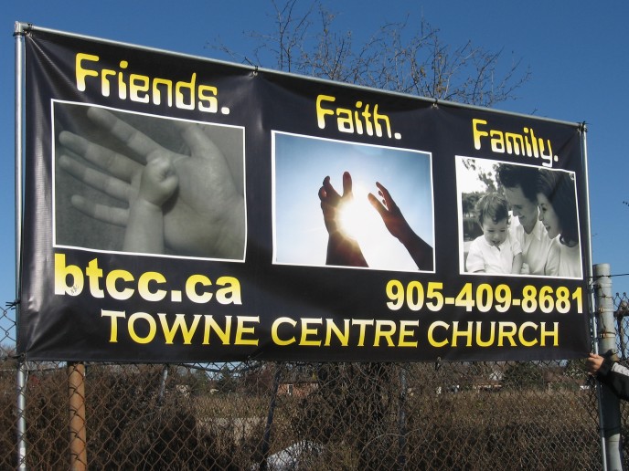 Eye catching design using photoshop gets the point across on this banner. Also many sandwich board inserts were created as well.