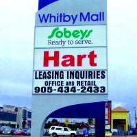 Manufacture, install and service of major pylon signs located throughout Durham Region. These signs are usually translucent vinyl on the backlit acrylic.